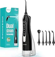 COSLUS Professional Cordless Water Flosser for Teeth, Braces, Gums Care - Daily Deep Cleaning, Rechargeable, Portable for Travel, Waterproof, 300ml, BPA-Free, Black, C20