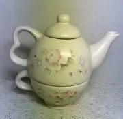 Pfaltzgraff TEA ROSE 6-1/2 “ Tea For One Individual Teapot with Lid and Cup EX !