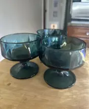 Set of 3 Indiana Colony Blue Nouveau Sherbert Glasses Pedestal Foot 5oz Vintage