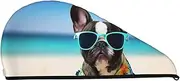 LHBWCVN French Bulldog Summer Hair Towel Wrap for Women Hair Cap Coral Velvet Hair Drying Cap with Button Super Absorbent Hair Drying Towel Quick Dry Hair Turban for Wet Hair Long Thick Hair
