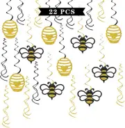 Maicaiffe Honey Bumble Bee Hanging Swirl Decorations - Glitter 22 Pcs Bee Baby S