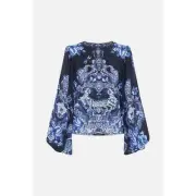 Camilla silk V-Neck Blouson Sleeve Blouse Delft Dynasty Large