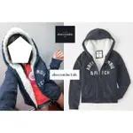 ABERCROMBIE&FITCH SHERPA-LINED SEQUIN LOGO HOODIE熊寶寶毛外套-深藍