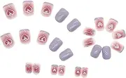 Generic 24Pcs Valentine's Day Press on Nails Fake Nails DIY Nail Art Stylish Cute Taro Purple Ladies Short Heart Design for Festival