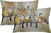 ITFRO Hand-Painted Oil Painting Rustic Forest Wildlife Birds Tree Branches Waist Lumbar Cotton Linen Throw Pillow Case Cushion Cover Long Oblong 12x20 inches (Blue)