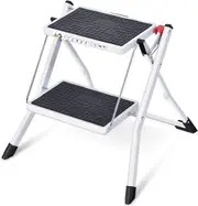 2 Step Ladder with Wide Anti-Slip Pedal, Folding Lightweight Step Stool, 150kg Portable Steel Step Stool