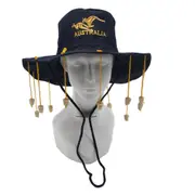 New Aussie OZ Cork Hat Australian Souvenir Adult Crocodile Dundee Costume - Navy w Gold embroidery