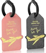 Alyvisun Pack of 2 Suitcase Tags with Address Label, PU Luggage Tag, Flight Travel Suitcase Tag, Suitcase Name Tag, Name Tag for Quick Finding of Travel Bags for Bag