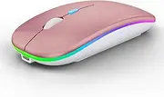 [WREANU] Wireless Bluetooth Mouse Rechargeable Laptop Mice with LED Light Silent Slim Use(BT5.2 & 2.4G Portable USB Receiver)Dual Mode Computer Mouse for Laptop/iPad/Tablet/Apple/Computer/Mac(Rose Gold)