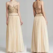 NWT Aidan Mattox beaded spaghetti strap tulle long gown