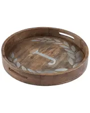GG Collection Heritage Collection Mango Wood Round Tray Letter "J"