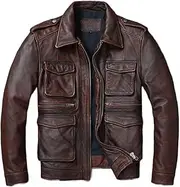 Men's Retro Style Motorcycle Genuine Cowhide Leather Jacket Vintage Design (Plus Size)