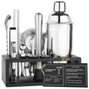 Mixology Bartender Kit With Stand - 15 Piece Bar Tool Set, Silver Bar Set Shaker