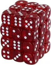 Chessex 27039 D6 Dice Translucent 12mm Red/White (36 Dice in Display) Dice