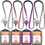 4 Sets Bling ID Card Holder With Retractable Metal Clasp And Key Ring