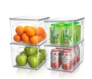 4-Pack Stackable Bins w Lid -Fridge & Freezer Organizer -Food Storage Containers
