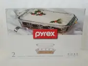 PYREX LIMITED EDITION 3 QUART CLEAR GLASS 9X13 SNOWFLAKE BASKET 2-PIECE SET