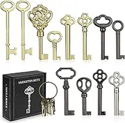 Skeleton Key Set, 12-Key Universal Replacement Skeleton Keys Kit for Antique Dresser, Chinese Cabinet, Antique Furniture and Old Style Cabinets or Doors, Collectible Gift