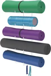 Guru Yoga Mat Holder Wall Mount with 3 Hooks for Hanging Yoga Strap, Resistance
