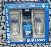Bud Light Home Party Gift Set ~2 Pint Glasses ~Bluetooth Can Speaker, Deck Cards