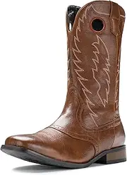 [IUV] Cowboy Boots For Men Western Boot Classic American Flag Embroidered Square Toe Mid-Calf Boots