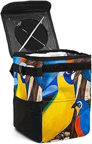 Car Trash Can with Lid,Bag Hanging Storage Pockets Leak-Proof,Portable Garbage Bin,Abstract Art Style Painting
