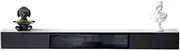 Media Console Floating Wall Mounted TV Unit with 1 Glass Flip Door, 2 Drawers and Slate Countertop, Minimalist Style Floating Media Console for Under TVs Entertainment Center(Black,180x24x18cm)