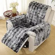 Recliner Chair Cover Thick Rabbit Plush Recliner Slipcover, Soft Non Slip Recliner Cover for Recliner Chair, Soft Warm Faux Fur Couch Sofa Cover Thick Shaggy Fuzzy Sectional Couch Cover(Dark Gray)