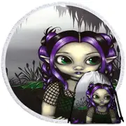 Gothling Cute Purple Goth Elf Girl in Eerie Swamp Round Beach Towel