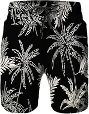[Daozundi] Mens Swim Trunks with Mesh Lining,Quick Dry Swimsuit Board Shorts Beach Pants Swimwear Bathing Suits, Jungle Palm, Medium