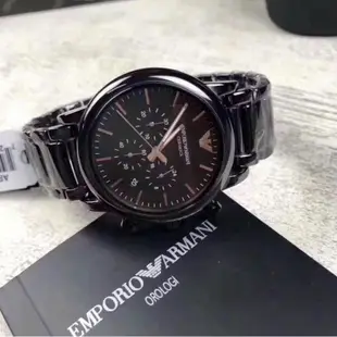 Emporio Armani AR1509陶瓷三眼計時腕錶-黑x44mm