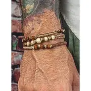 Men's Handmade Beaded Bracelet Set - Natural Wood and Braided Cord, Bohemian Style Adjustable Jewelry for Beach, Festivals and Casual Wear