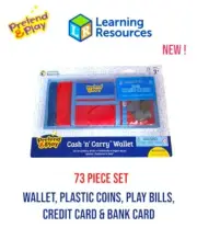 Learning Resources Pretend & Play Coins, Bills, Cards & Wallet 73 Piece Set New