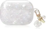 Cute AirPods Pro Case with Shell Pearl Keychain Bling Marble Design Hard TPU Cover Comparable with AirPod Pro Case for Girls and Womens