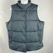 Nordstrom Collection Quilted Puffer Vest Sz XL Blue Stonewash Snap Front Winter