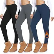 [MOREFEEL] 3 Pack Thermal Fleece Lined Leggings Women,High Waisted Tummy Control Warm Winter Yoga Workout Thick Pants