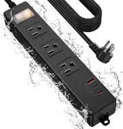 Waterproof Power Strip Surge Protector with Safety Lock 15' Extension Cord