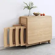 Wooden Extendable Dining Table, Folding Dining Table Set with 4 Chairs, Adjustable Moveable Kitchen Desk Table with Wheels, 1.4m/55in Drop Leaf Table for Kitchen Dining Room Living Room Restaurant
