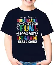 [SDVN] So Long Kindergarten 1st Grade Here I Come Graduation Graduate First Grade Unisex Kids Shirt Gift Youth T-Shirt (Navy;XS)