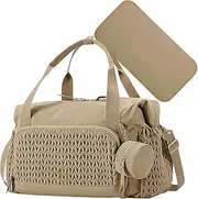 Diaper Bags, Large-Capacity Tote With Pacifier Case, Multi-Functional Babies Travel Organizer, 11.81 Inches Reusable Storage For At Home And On-the-Go, Khaki, Refer to description