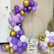 121 BALLOONS Purple White Gold Clear Garland Arch Decoration Tools Kit Set Party