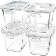 IGGUCEA Square Glass Soup Containers with Lids, 4 Cup Glass Storage Containers for Lunch, Glass Freezer Safe Food Storage Jars for Salad, Fruit and Ice Cream, Bowl Reusable Microwavable 32 oz