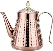 SANQIAHOME 1.6L(54oz) Stainless Steel Hammer Patterned Teapot with Removeable Infuser,Loose Leaf Cover,Copper
