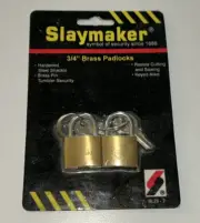 2-Pack Slaymaker Solid Brass Padlock with Keys Hardened Shackle BL20-2 New 3/4"
