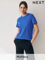 Cobalt Blue Essential Pure Cotton Short Sleeve Crew Neck T-Shirt (Q73872) | $11