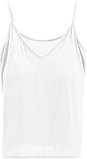 [Lmdudan] Camisole Top for Women Built in Bra SpaghettiStraps Tank Tops 2024 Summer Loose V Neck Solid Color Cami Shirts