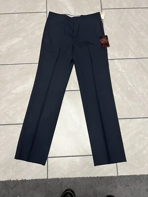 New Mens Farah Hopsack Straight Leg Vintage Trousers Navy Blue Classic Style