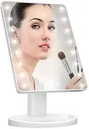 Lighted Vanity Makeup Mirror with 16 Led Lights 180 Degree Free Rotation Touch Screen Adjusted Brightness Battery USB Dual Supply Bathroom Beauty Mirror (White)