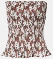 [Faithfull] Faithfull Lucie floral shirred cotton bandeau top AU 6 brown
