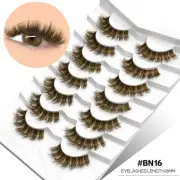 GROINNEYA False Eyelashes Brown Eyelashes Fluffy Mink Lashes Cat-Eye Look Wispy